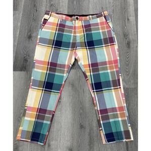 Lanzzino Mens Designer Plaid Multicolor‎ Blue Pink Green Yellow Pants Size 42x26